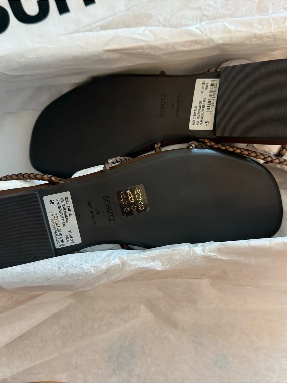 NIB Schutz Brown Kaya Ankle Strap Straw Flat Sandal Size 6 boho resort cottage - Picture 3 of 9